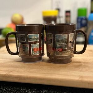 Pair of Walt Disney World Brown Mugs with Mickey and Friends